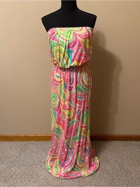 Lilly Pulitzer Pink Multicolor Swirl Strapless Maxi
